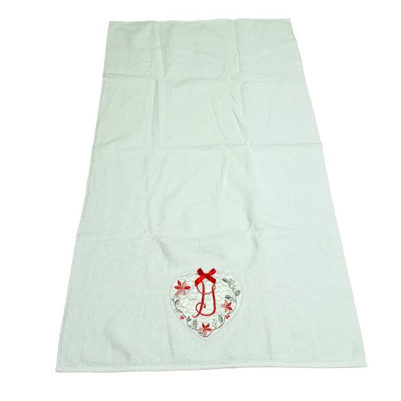 🎄Vintage Christmas Towel Set Monogram G Heart 💖 Holiday Bath Distressed - Picture 8 of 9